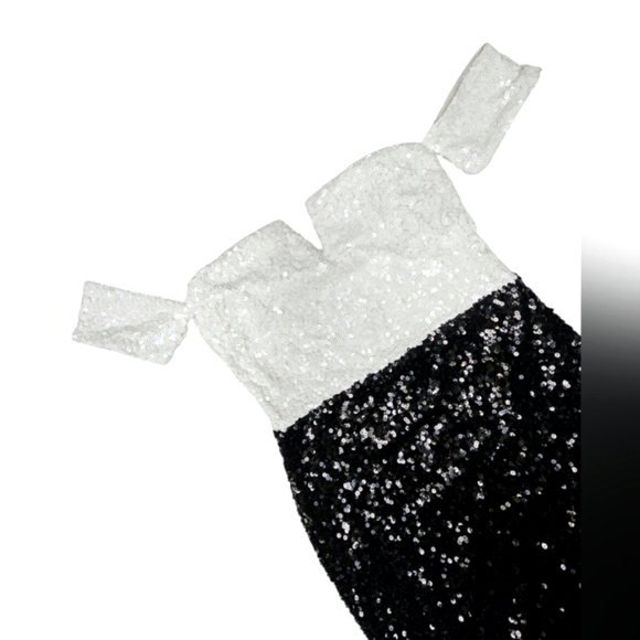 NEW Dainty Hooligan Black & White Sequins Off Shoulder Bodycon Mini Dress Formal - Picture 6 of 14